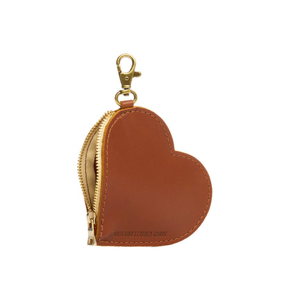 Honey | Heart-shaped leather pouch keychain with zipper top and lobster clasp