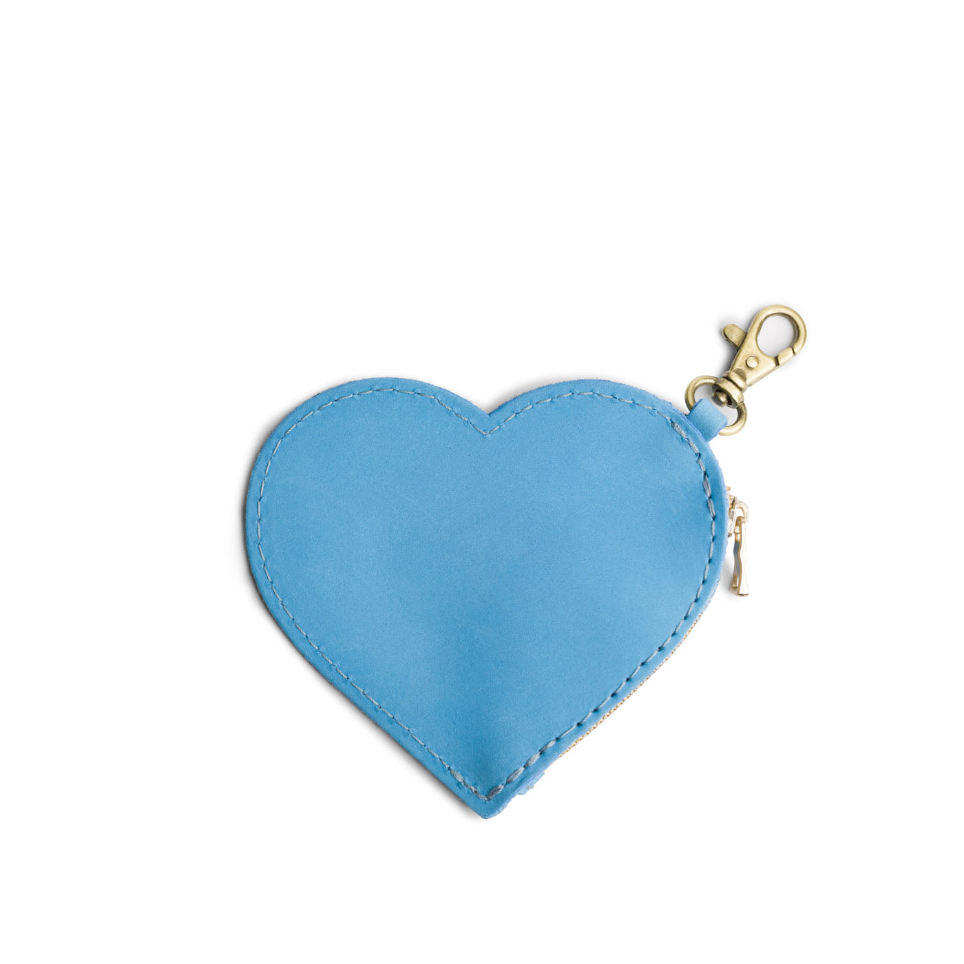Iceberg Blue | Heart-shaped leather pouch keychain with zipper top and lobster clasp