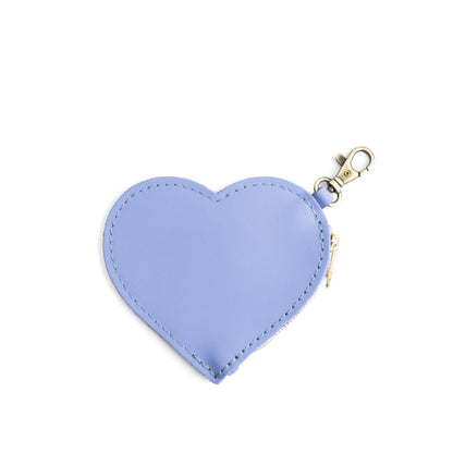 Jacaranda | Heart-shaped leather pouch keychain with zipper top and lobster clasp