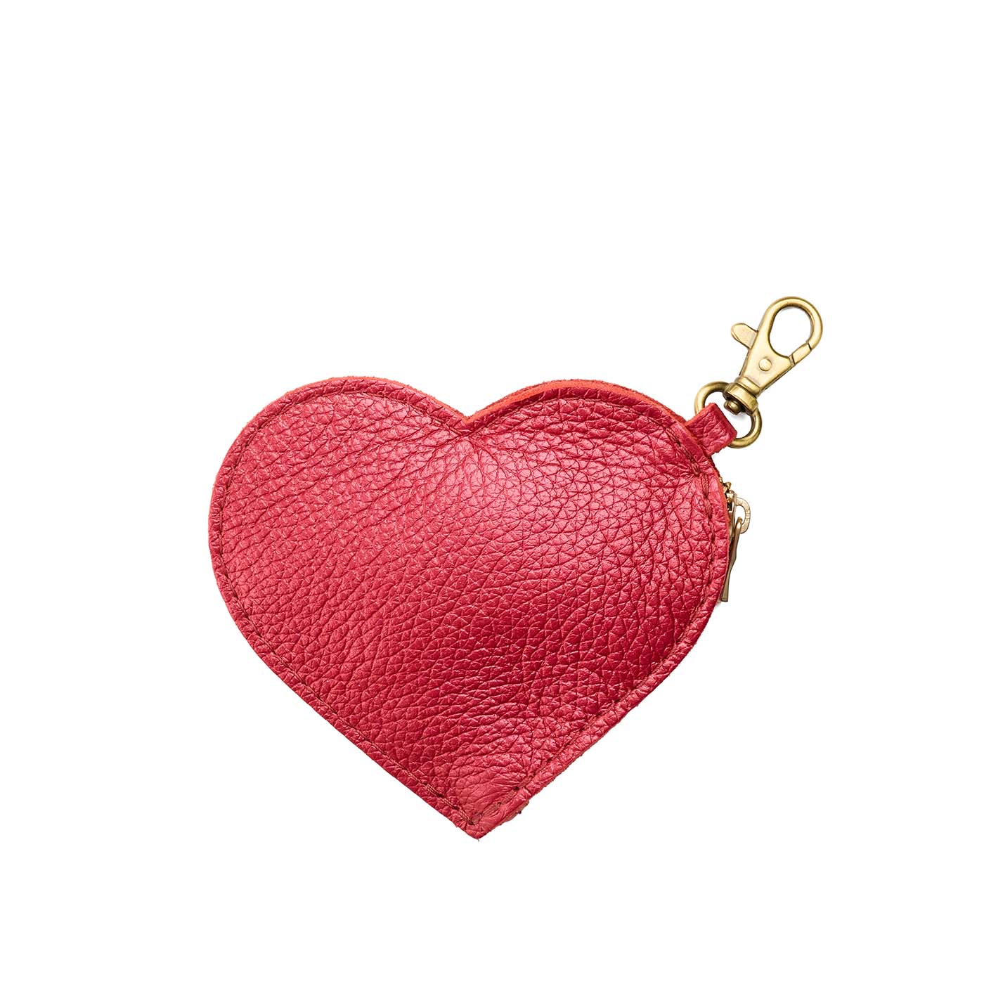 Reba Red | Heart-shaped leather pouch keychain with zipper top and lobster clasp