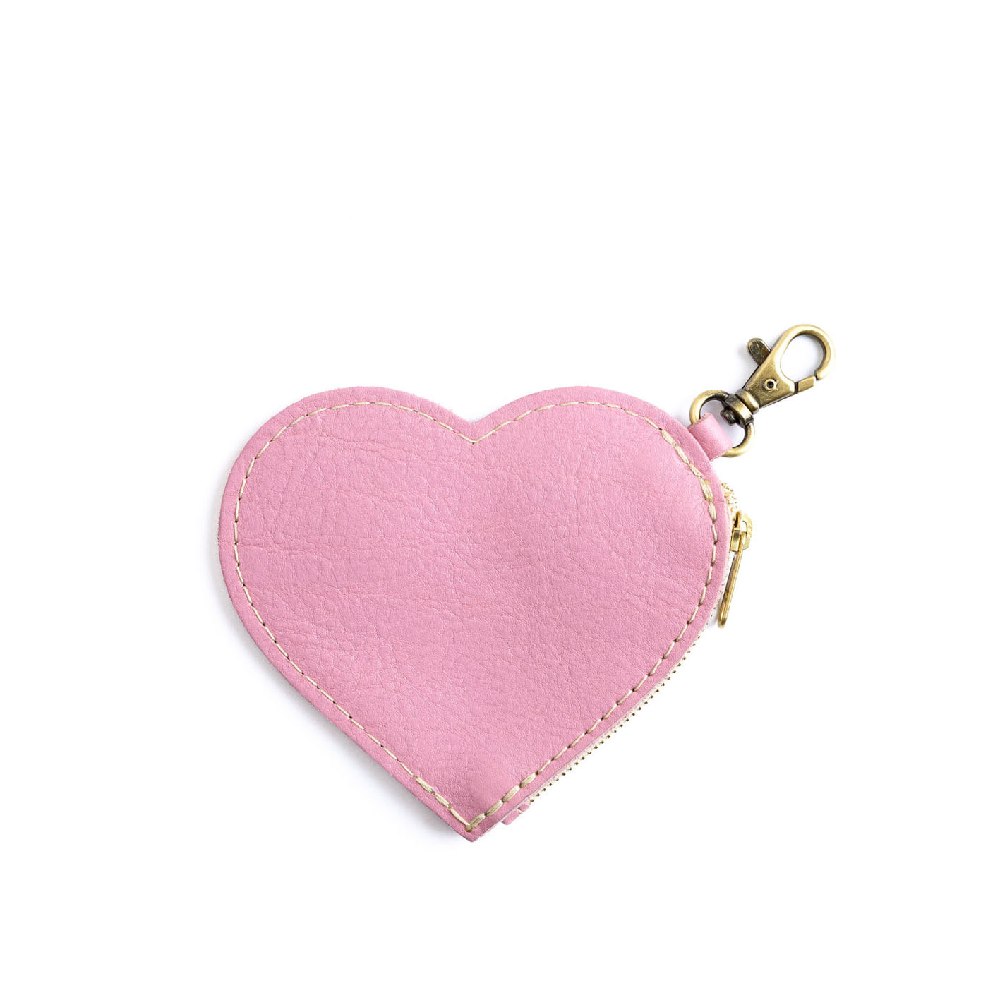 Vintage Pink | Heart-shaped leather pouch keychain with zipper top and lobster clasp