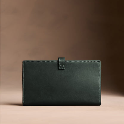 Regent Green*Extra Large | Leather bifold wallet with a strap and bar closure