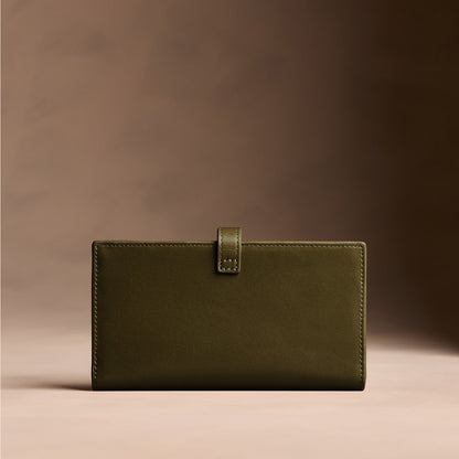 Bay Green*Large | Leather bifold wallet with a strap and bar closure