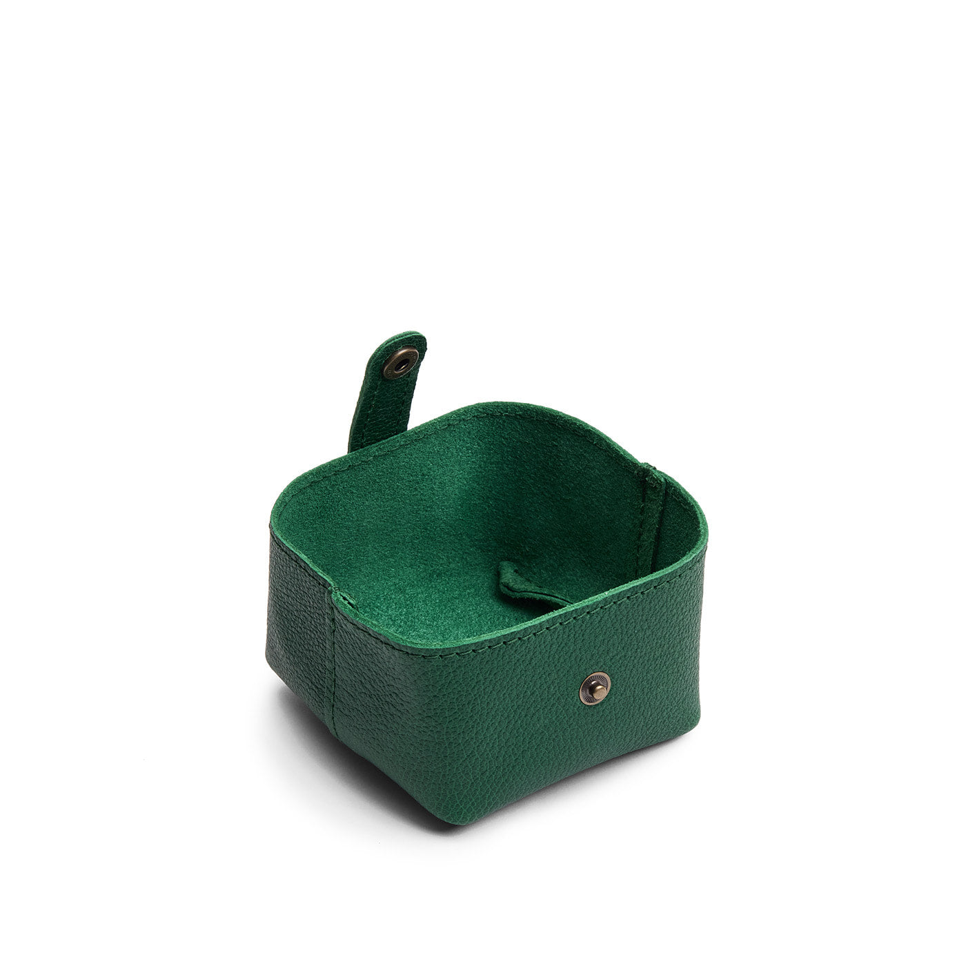 Bacalar | Foldable square leather pouch with snap closure open