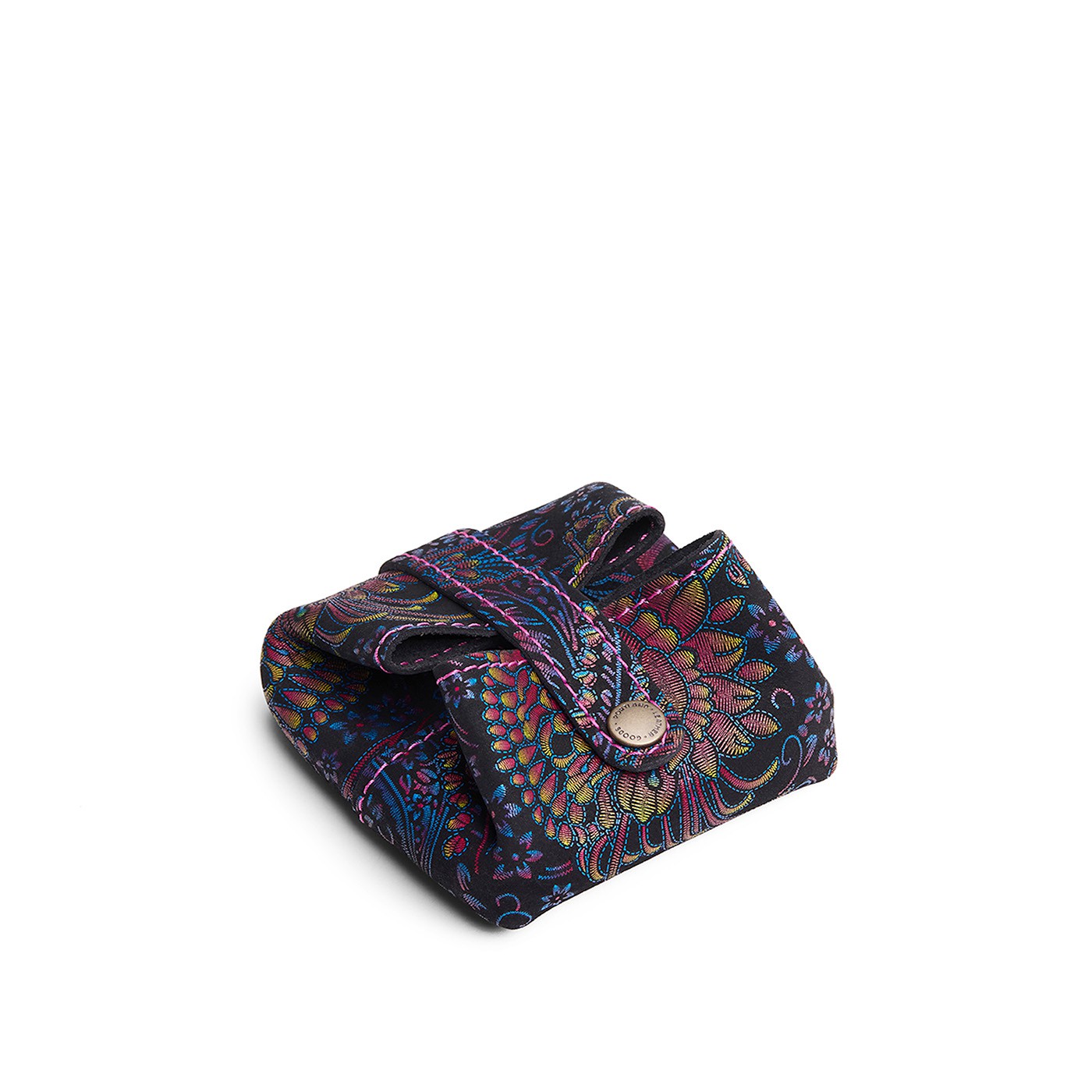 Carnival | Foldable square leather pouch with snap closure open