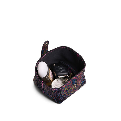 Carnival | Foldable square leather pouch with snap closure open