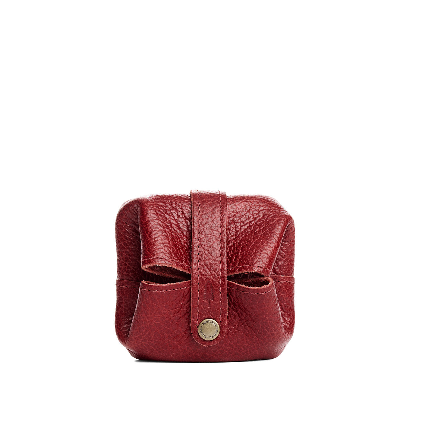 Chili Red | Foldable square leather pouch with snap closure closed