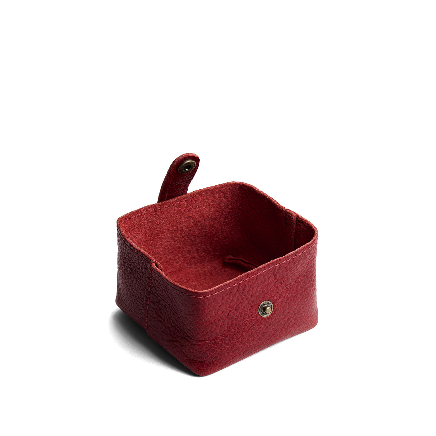 Chili Red | Foldable square leather pouch with snap closure open