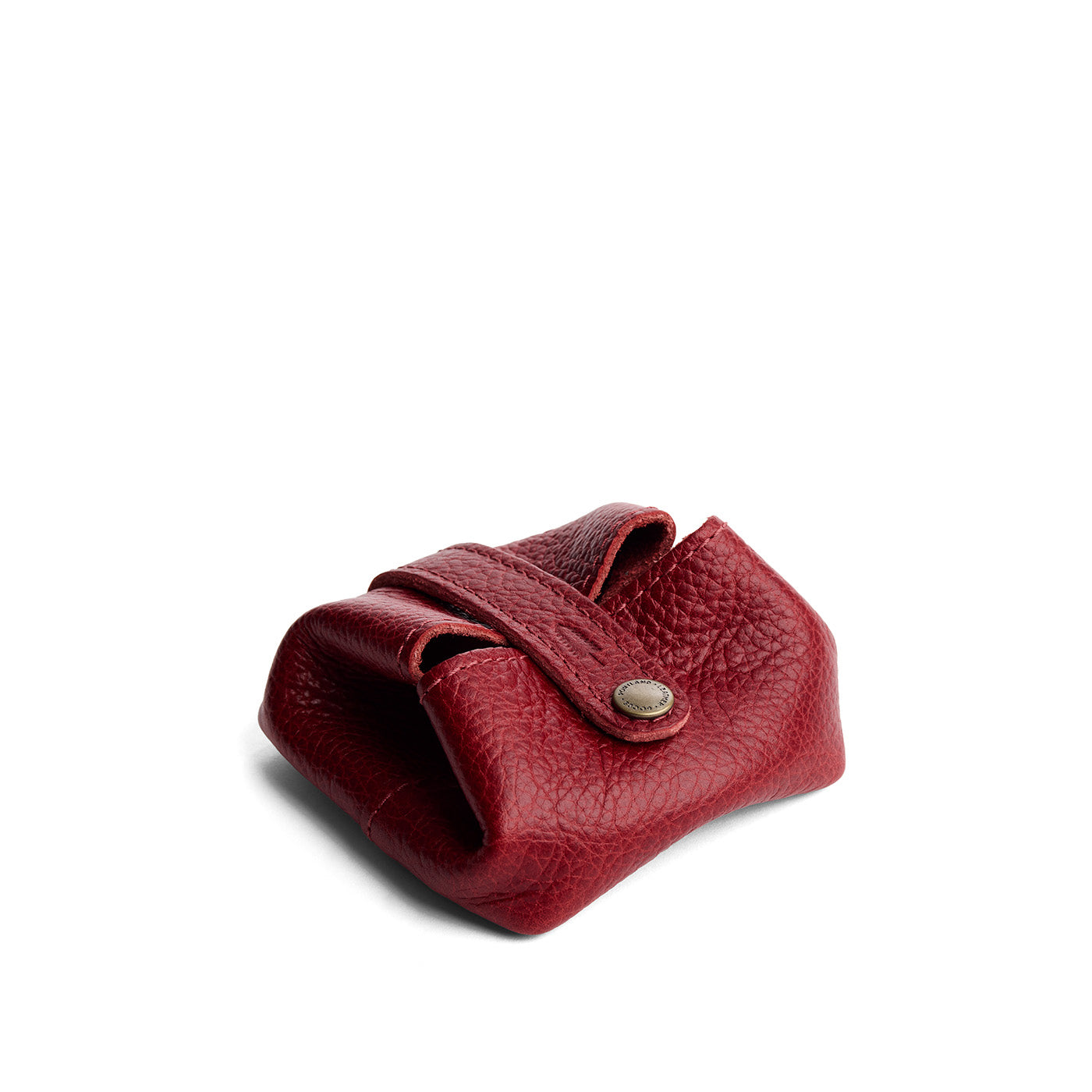 Chili Red | Foldable square leather pouch with snap closure closed