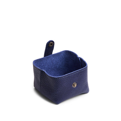 Cobalt | Foldable square leather pouch with snap closure open