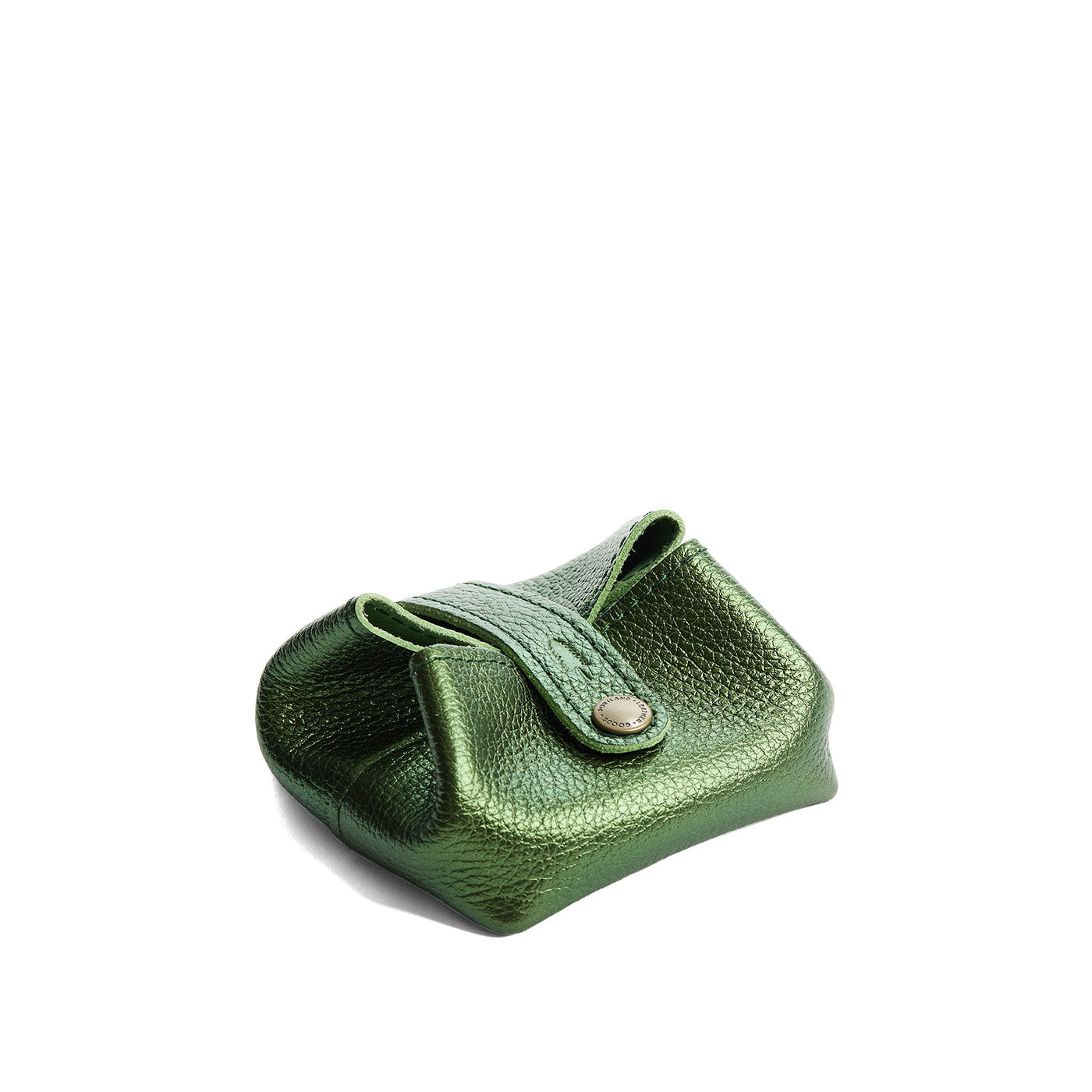 Metallic Greench | Foldable square leather pouch with snap closure closed