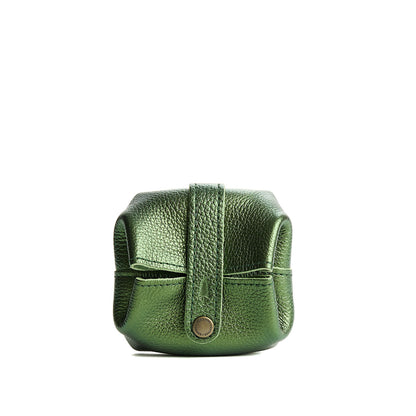 Metallic Greench | Foldable square leather pouch with snap closure closed