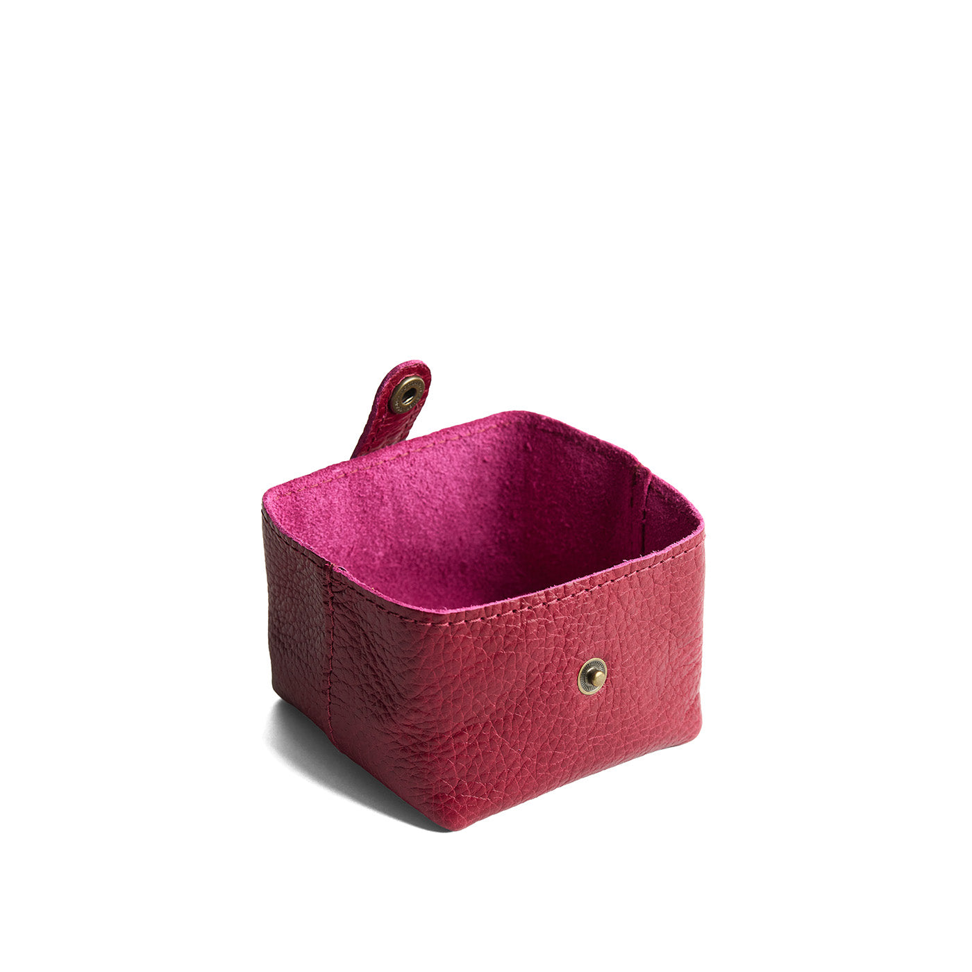 Orchid | Foldable square leather pouch with snap closure open