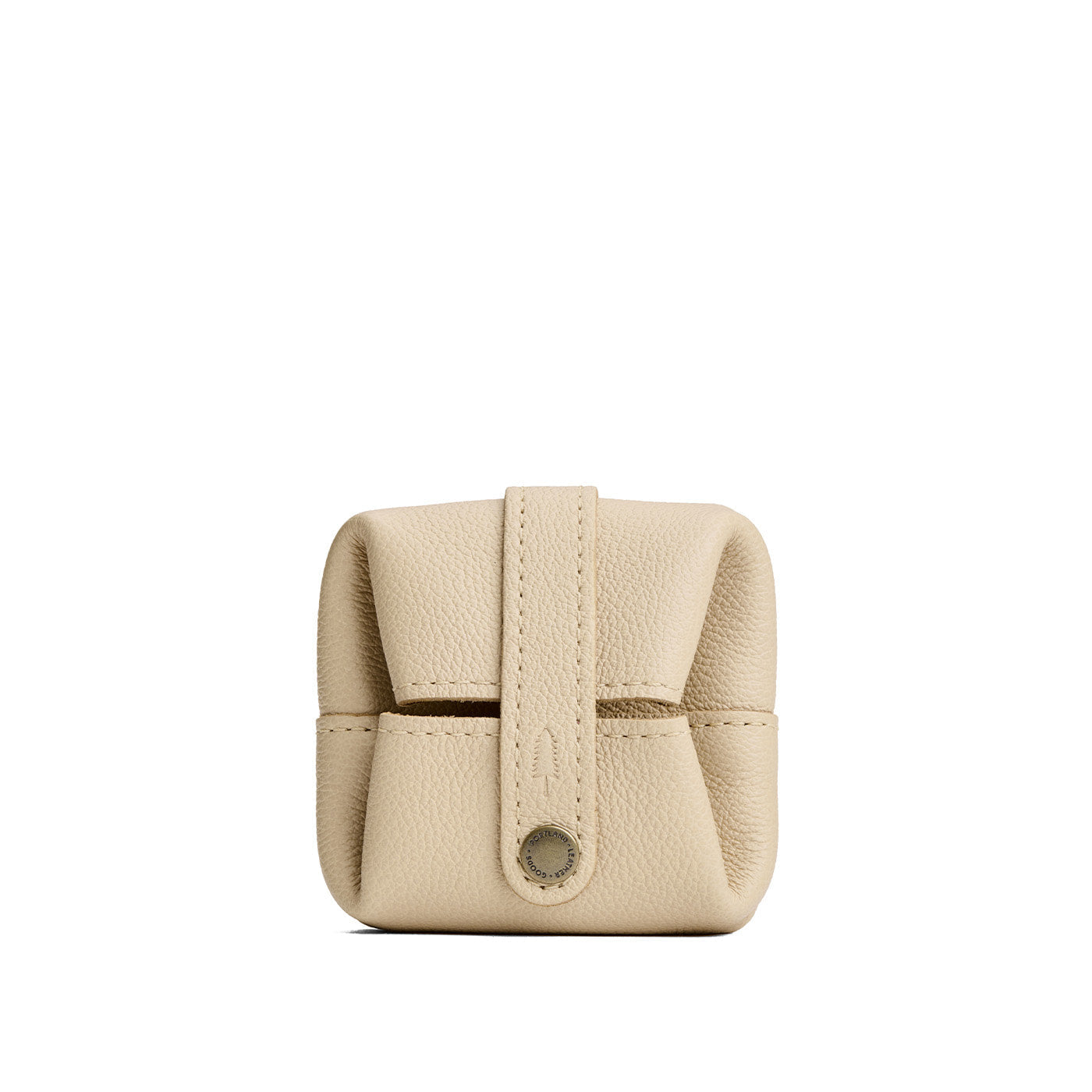 Pebbled Bone | Foldable square leather pouch with snap closure closed