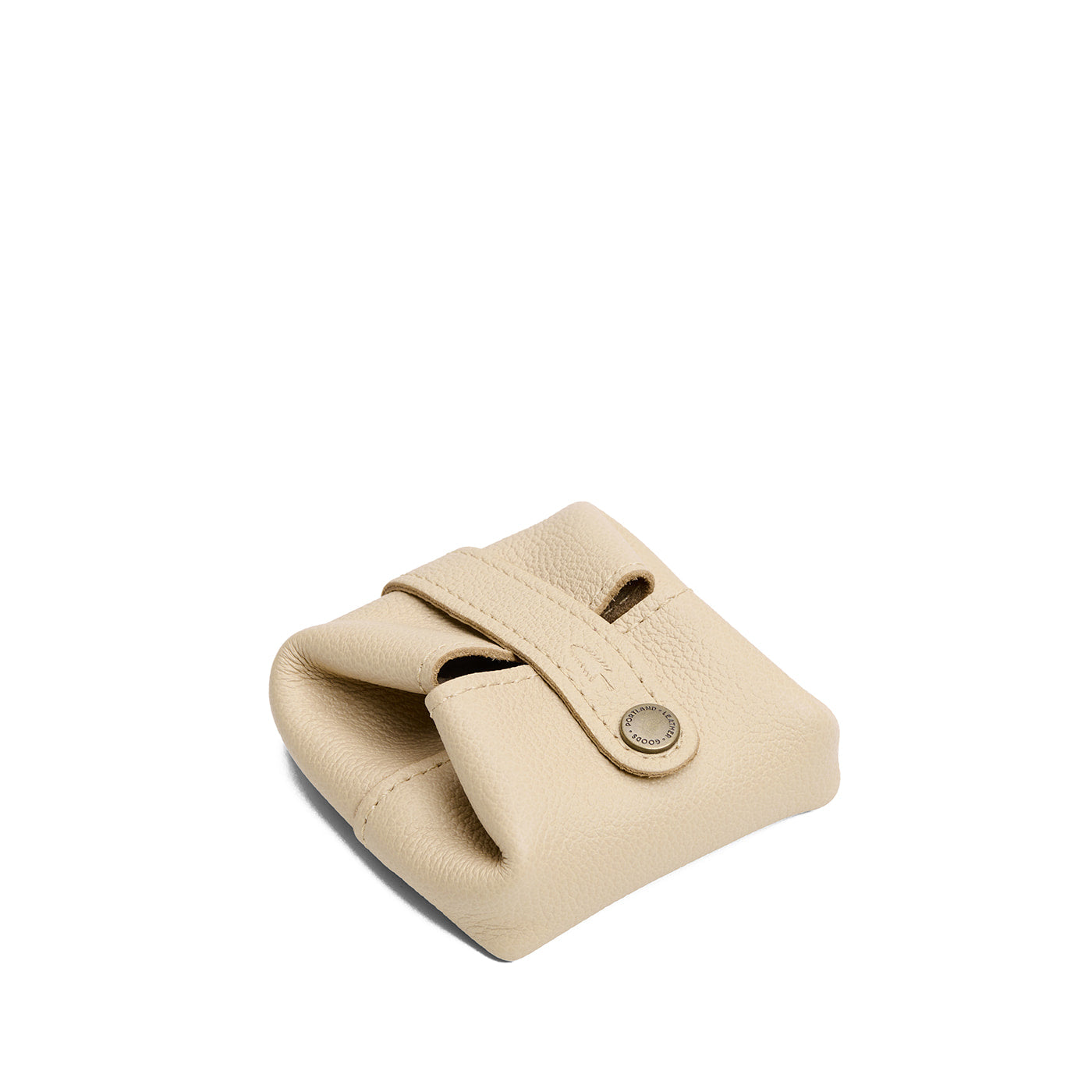 Pebbled Bone | Foldable square leather pouch with snap closure closed