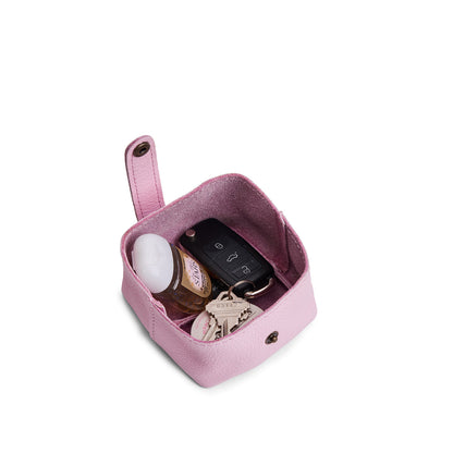 Pinkaboo | Foldable square leather pouch with snap closure open