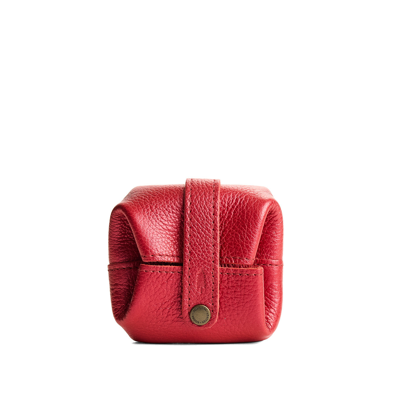 Reba Red | Foldable square leather pouch with snap closure closed