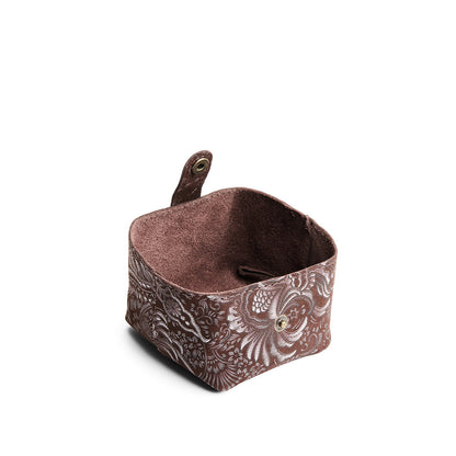 Sepia | Foldable square leather pouch with snap closure open