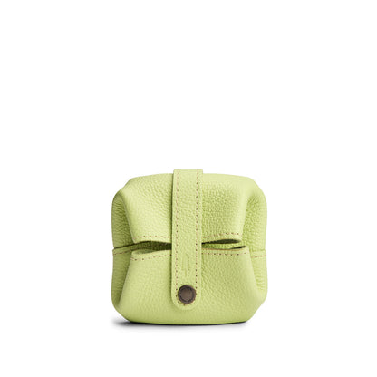 Shadow Lime | Foldable square leather pouch with snap closure closed