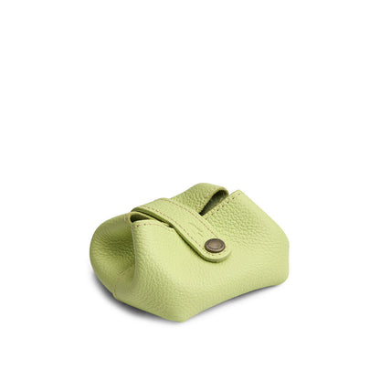 Shadow Lime | Foldable square leather pouch with snap closure closed
