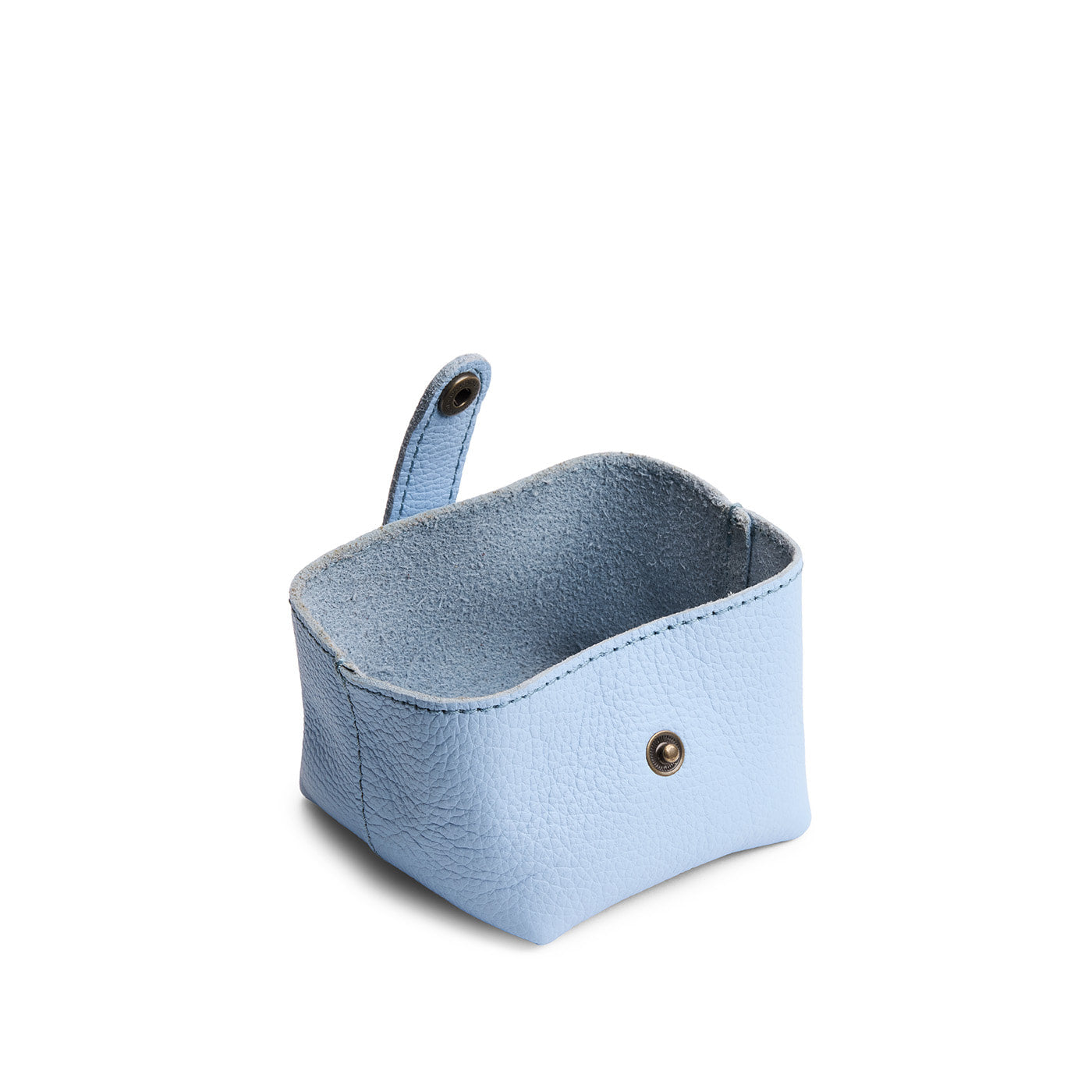 Skyway | Foldable square leather pouch with snap closure open