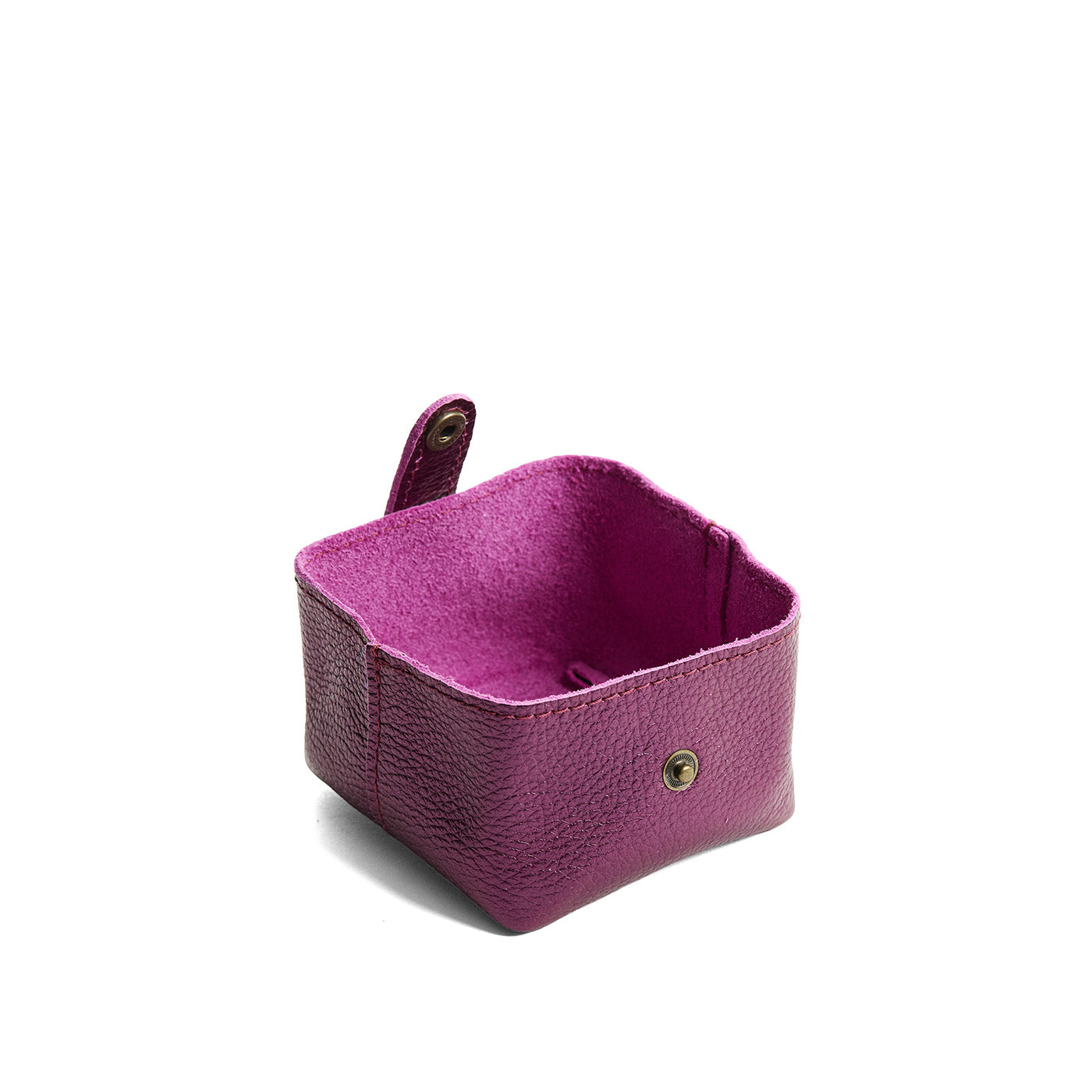 Ultra Violet | Foldable square leather pouch with snap closure open