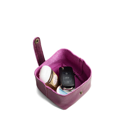 Ultra Violet | Foldable square leather pouch with snap closure open