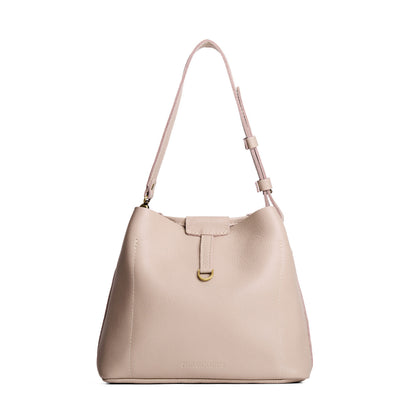 Oatmilk*Large | Symmetrical leather bag with leather drawstring closure and adjustable shoulder strap