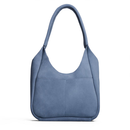 Denim*Large | U-shaped, flat-bottomed leather shoulder bag with two outside pockets