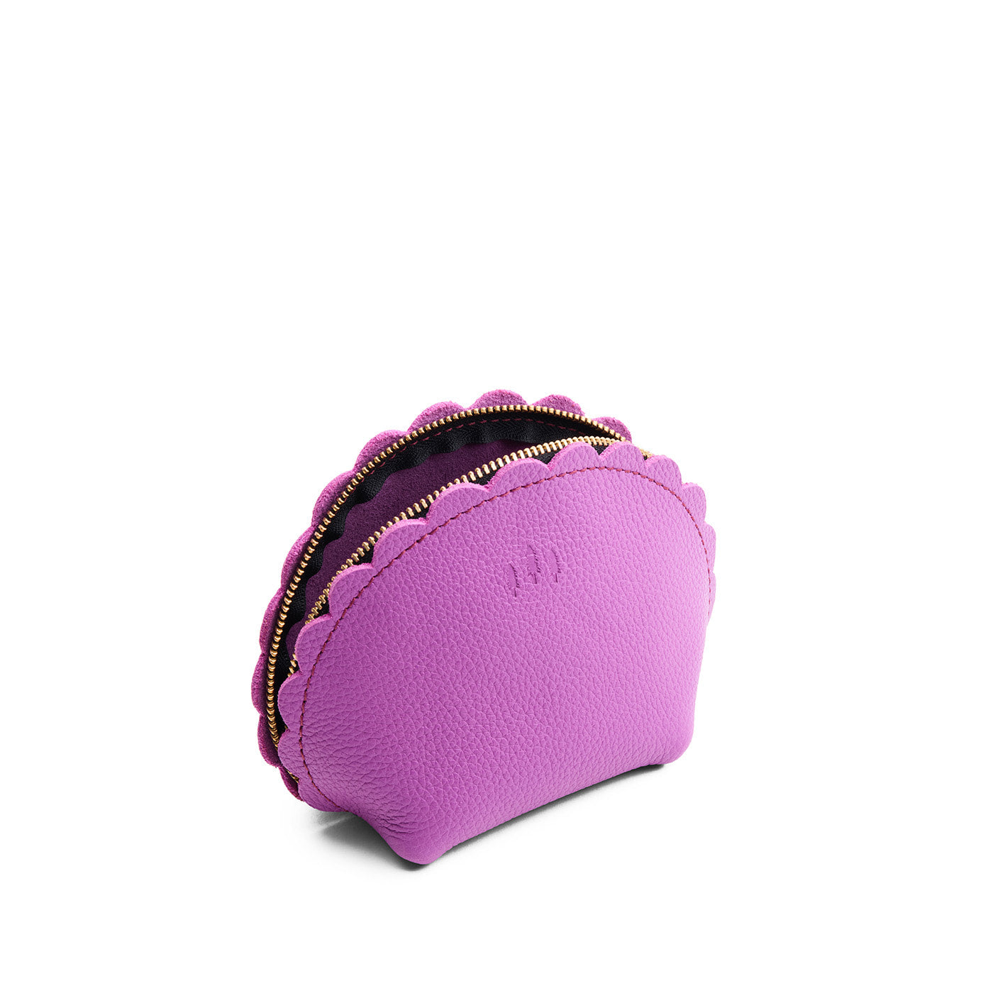 Cattleya*Large | Curved leather pouch with zipper and scalloped edges