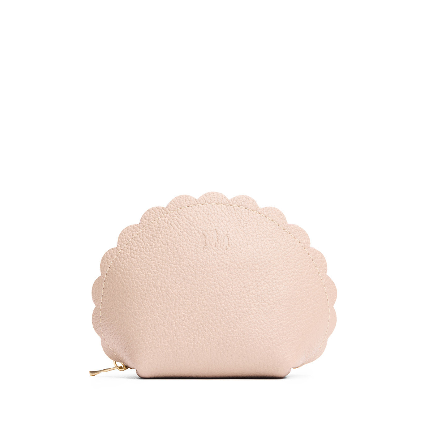 Oatmilk*Large | Curved leather pouch with zipper and scalloped edges