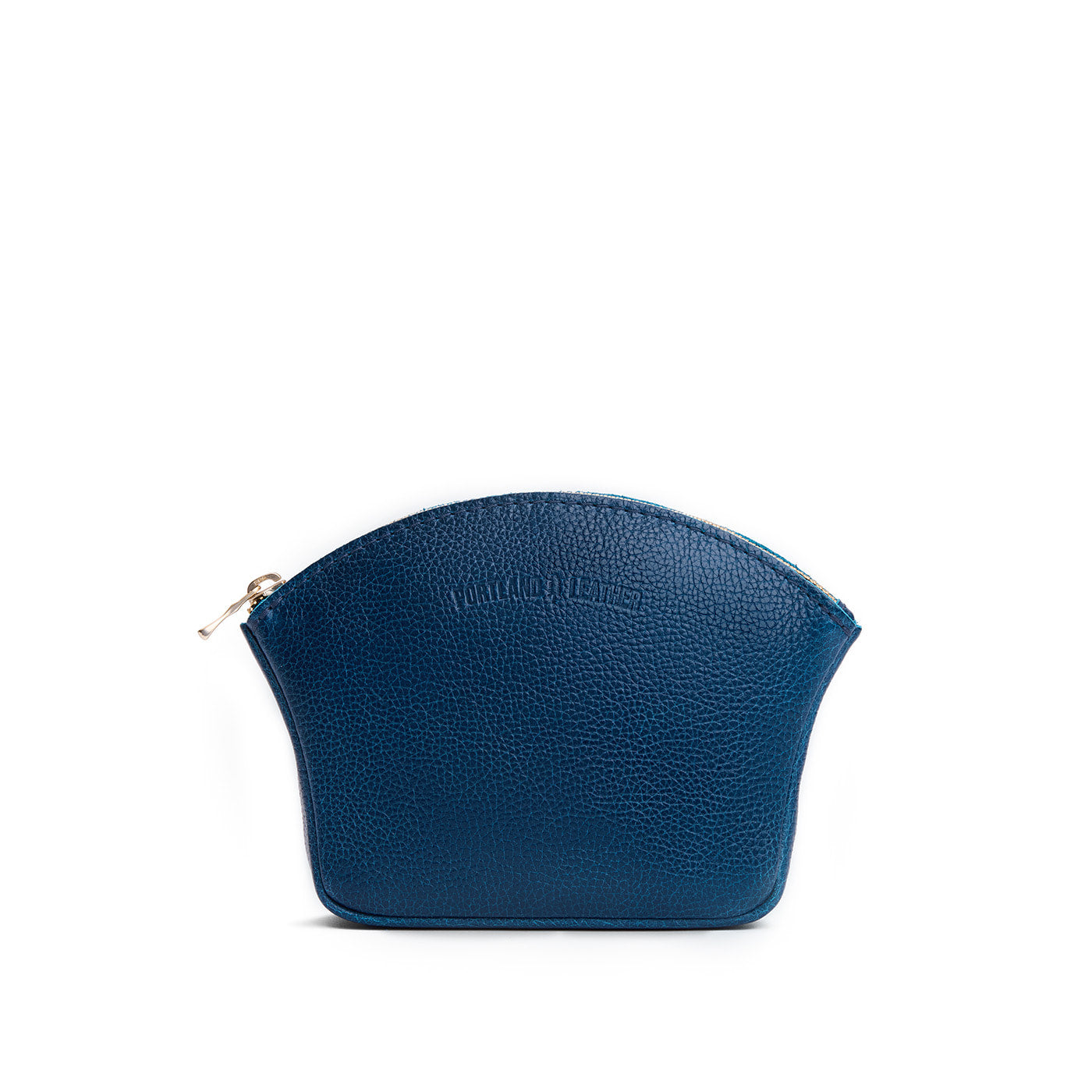 Caspian*Large | Seashell shaped leather makeup bag with curved top zipper and flat bottom