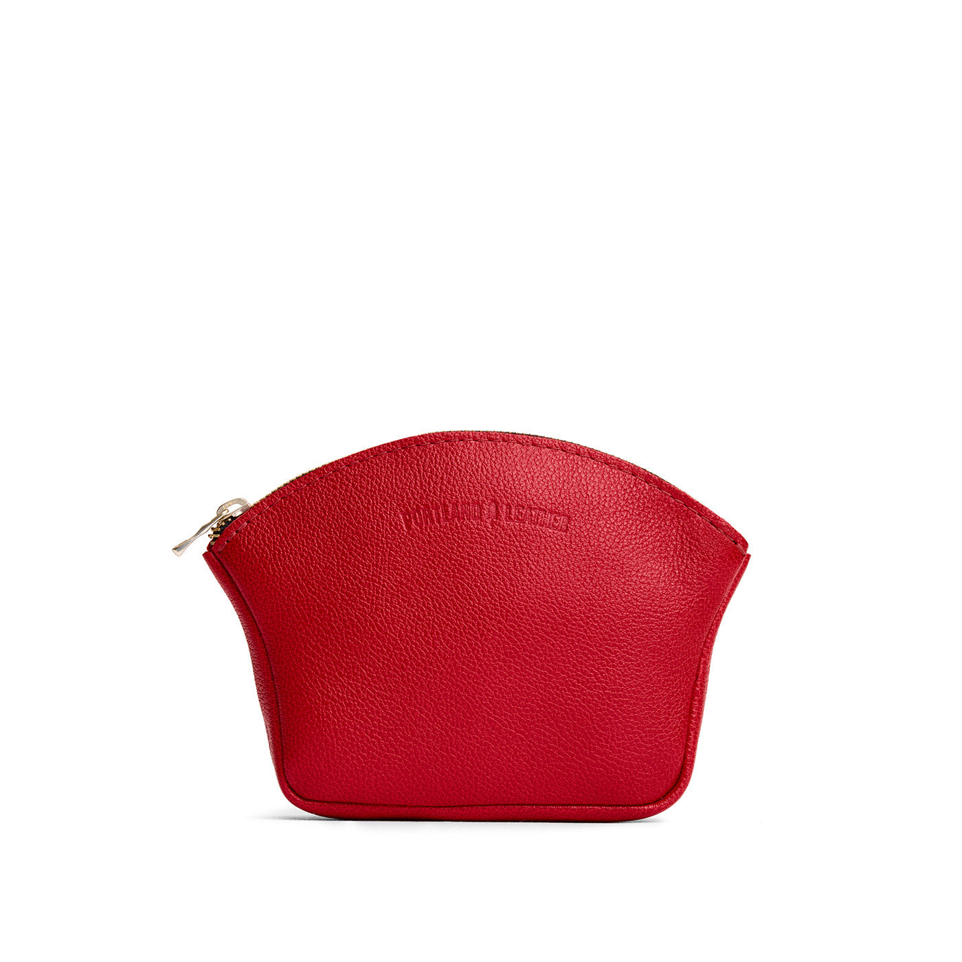 Cherry*Large | Seashell shaped leather makeup bag with curved top zipper and flat bottom