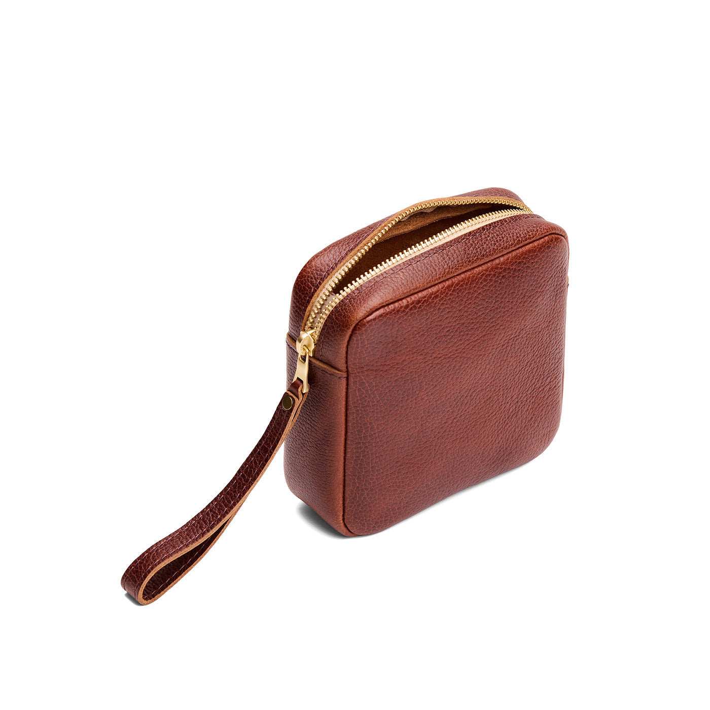 Nutmeg | Square shaped pouch with zipper opening, wristlet, and front pocket
