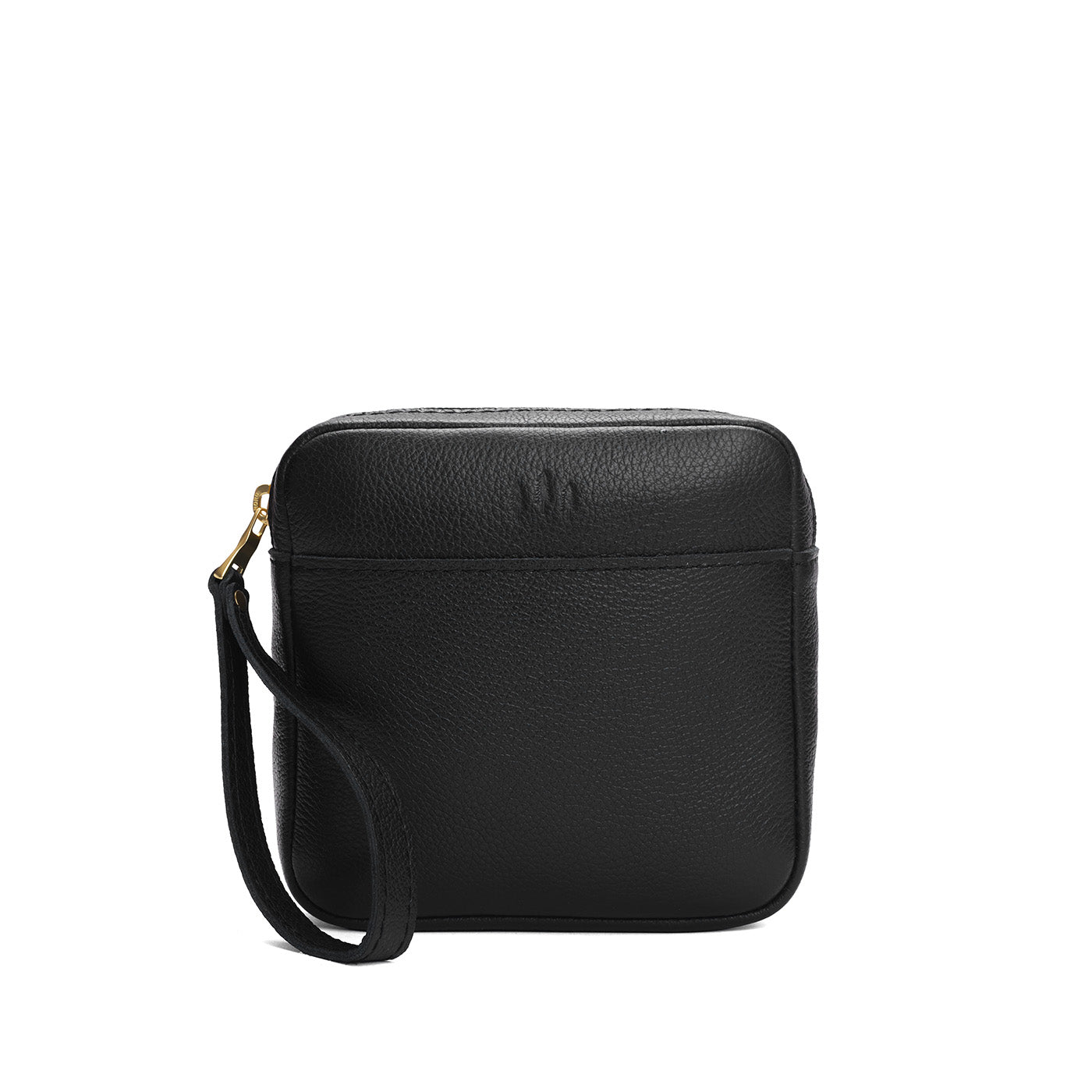 Pebbled--black | Square shaped pouch with zipper opening, wristlet, and front pocket