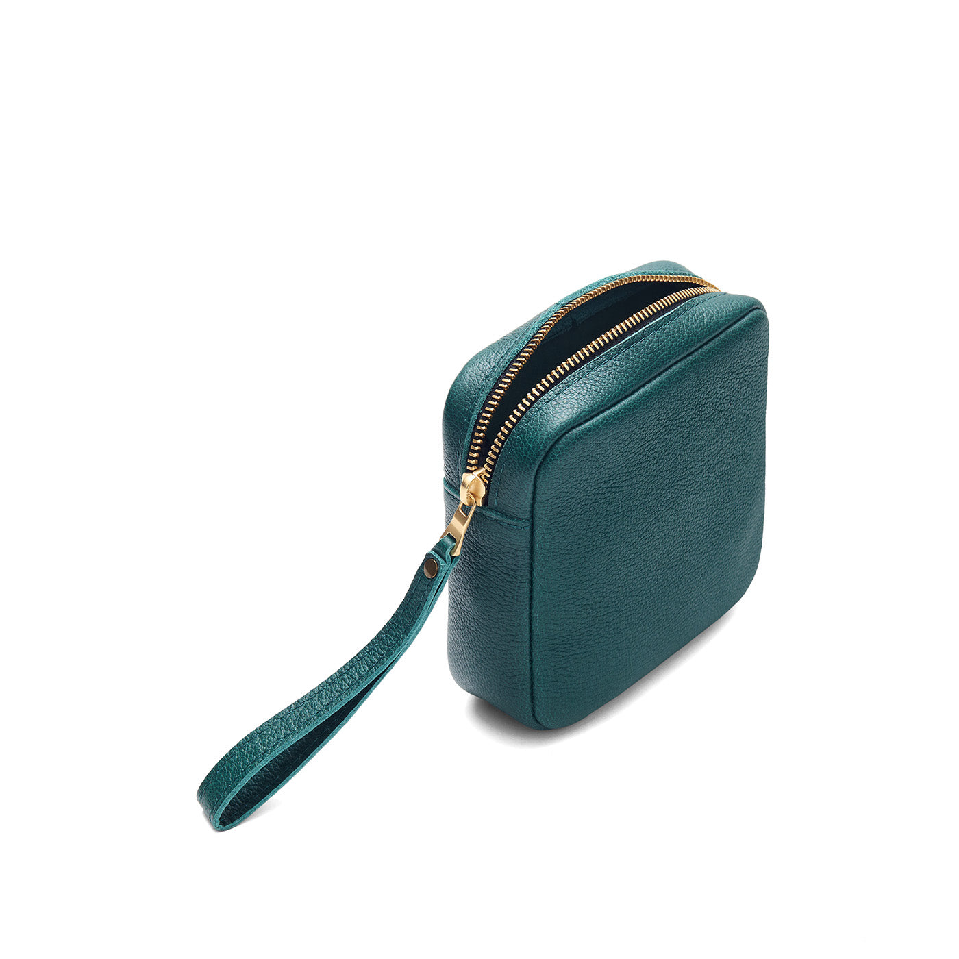 Sea Glass | Square shaped pouch with zipper opening, wristlet, and front pocket