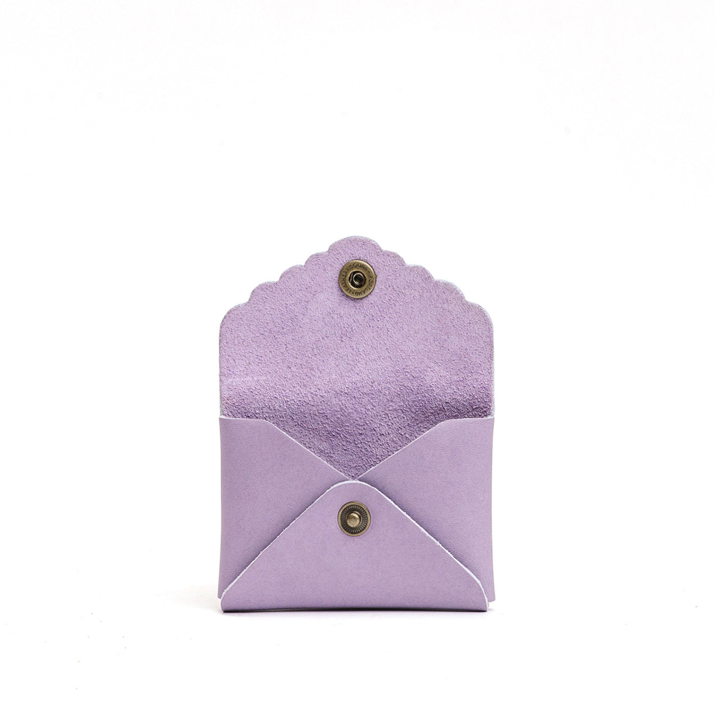 Lavender | Small leather wallet with scalloped edge open