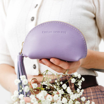Lavender | Small leather zippered pouch with tassel