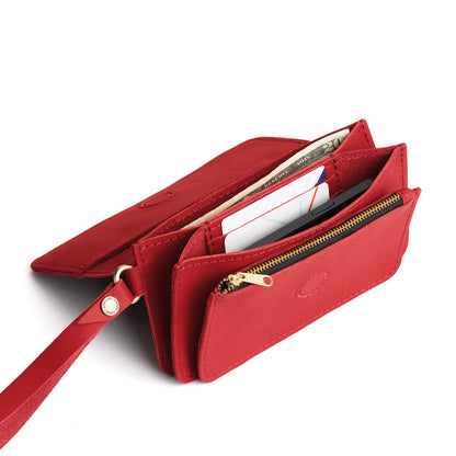 Crimson | Leather wallet clutch with wristlet and magnetic closure