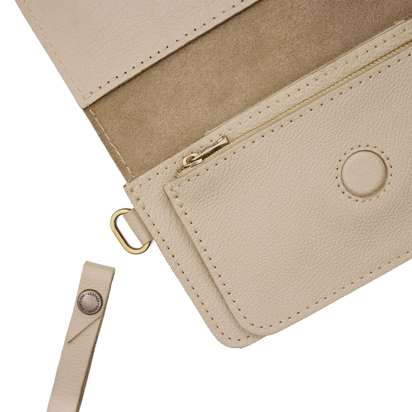 Pebbled Bone | Leather wallet clutch with wristlet and magnetic closure