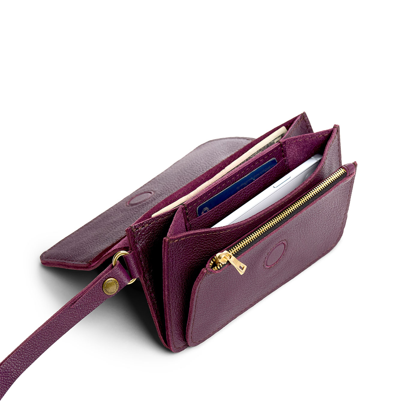 Plum | Leather wallet clutch with wristlet and magnetic closure