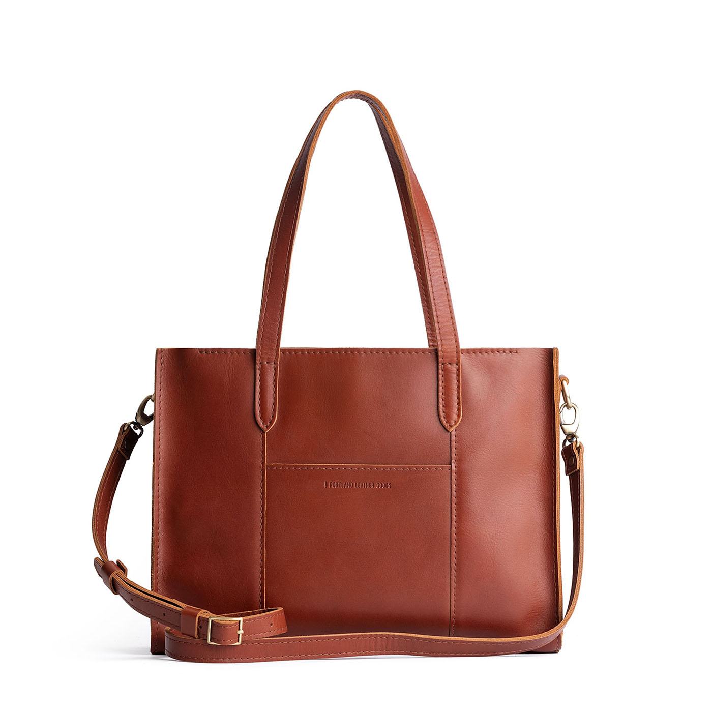 Chestnut*East/West | Structured wide tote bag with overlapping panels and crossbody strap
