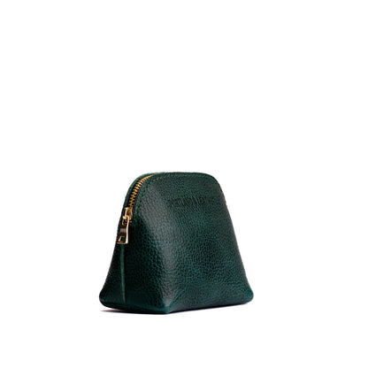 Forest Green*Mini | Compact leather pouch with top zipper