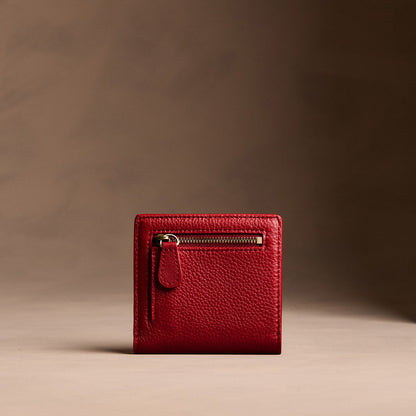 Icon Red*Small | Petite slim leather bifold wallet with multiple card slots and a zippered back pocket - back view