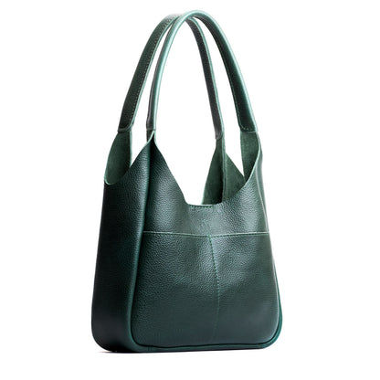 Forest Green*Large | U-shaped, flat-bottomed leather shoulder bag with two outside pockets