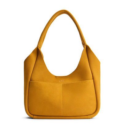 Dijon*Medium | U-shaped, flat-bottomed leather shoulder bag with two outside pockets