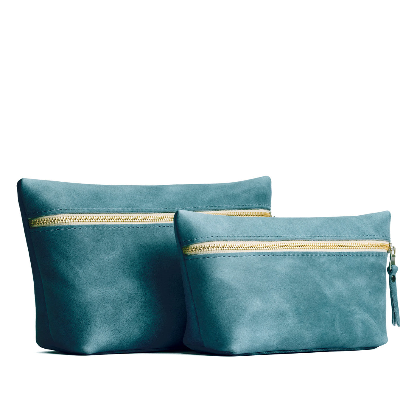Aqua | Two large leather makeup bags with zipper