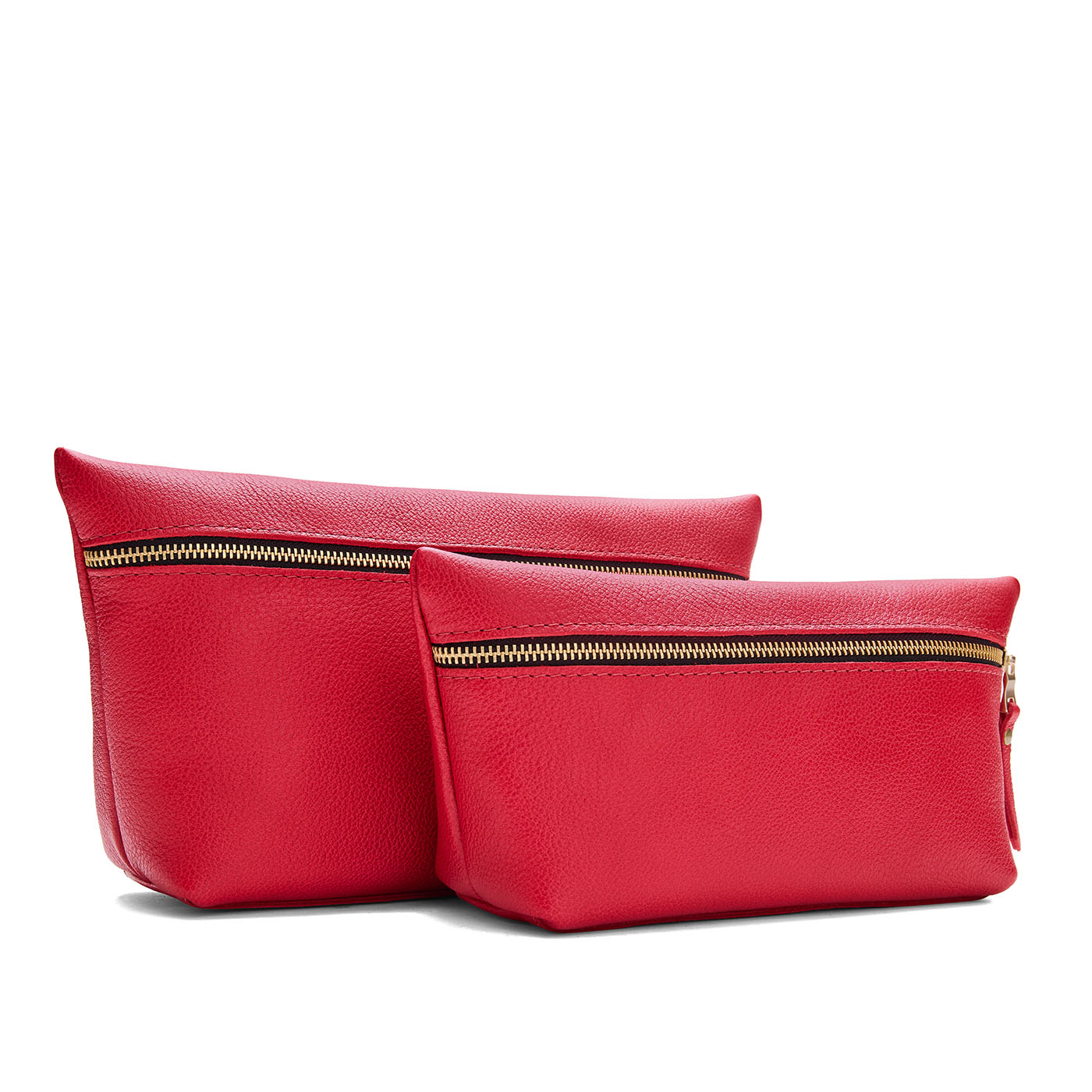Cherry | Two large leather makeup bags with zipper