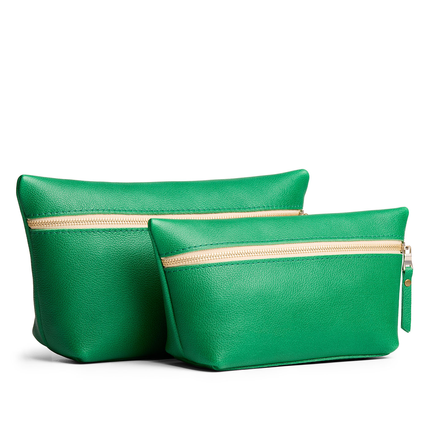 Jolly Green | Two large leather makeup bags with zipper