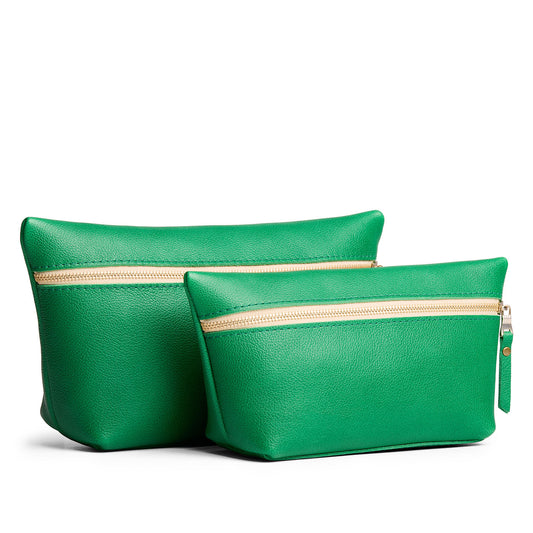 Jolly Green | Two large leather makeup bags with zipper